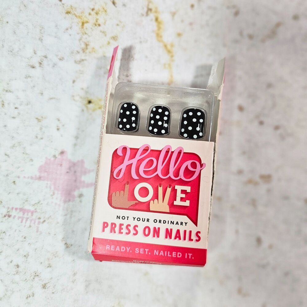 Hello Love You're My Only Hope 77 Press On Nails Black White Polka Dot Short